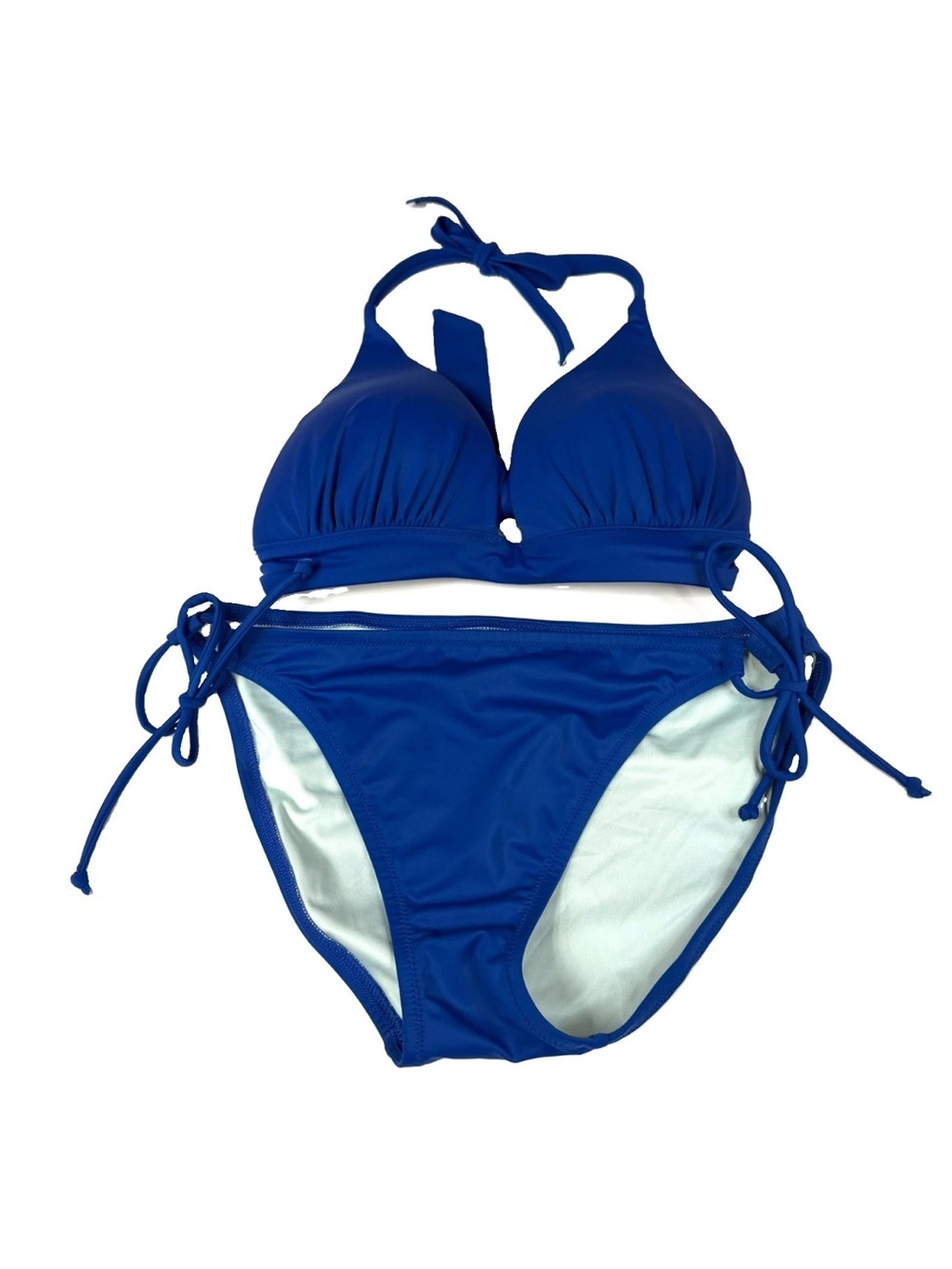 Y2K Victorias Secret Size Large Bikini Set Plunge Halter Bow Bikini Blue Z98